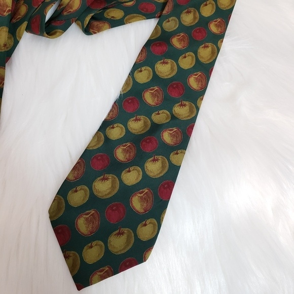 Manolo Borromeo silk tie apple print necktie - Picture 2 of 4